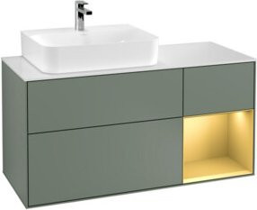 V&B Finion Waschtischunterschrank mit Wandbeleuchtung und Regalelement links, Breite: 120 cm, Tiefe: 50,1 cm, Höhe: 50,1 cm, lackiert in Oliv matt - Bild 1