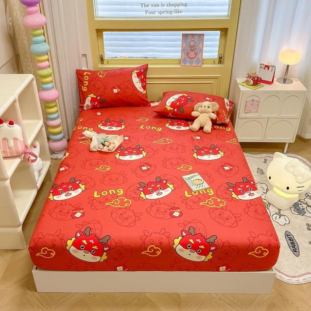 Bonenjoy Spannbettlaken aus 100% Baumwolle mit Cartoon-Tier-Motiv, Rot, B/T/H: 90 x 200 x 25 cm - Bild 1
