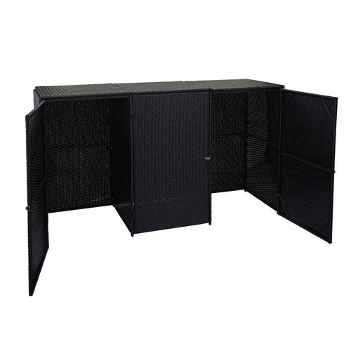 MVG Mülltonnenverkleidung MVG-E25 aus Poly-Rattan und Stahl in Schwarz, B/H/T: 195 x 110 x 66 cm, passend für 3 x 120 L Mülltonnen - Bild 4