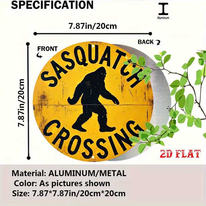 Retro Sasquatch Crossing Rundes Aluminiumschild von Potdemiel in Gelb und Schwarz, Durchmesser: 20 cm - Bild 3