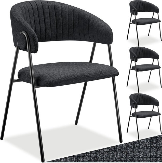 tectake Bedano Armlehnstuhl 4er Set aus Webstoff mit Steppmuster in Schwarz, B/T/H: 60 x 58 x 85 cm - Bild 1