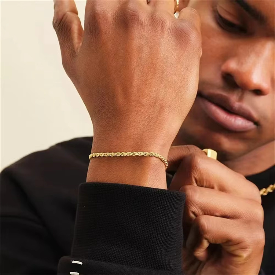 Hiyee Armband, Twisted Rope Chain, Gold Farbe, Edelstahl, Damen - Bild 2