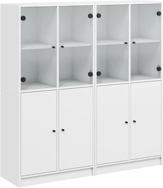 vidaXL Bücherschrank mit Glastüren in Weiß, moderner Schrank mit Regalböden für dein Home-Office, B/T/H: 136 x 37 x 142 cm - Bild 1