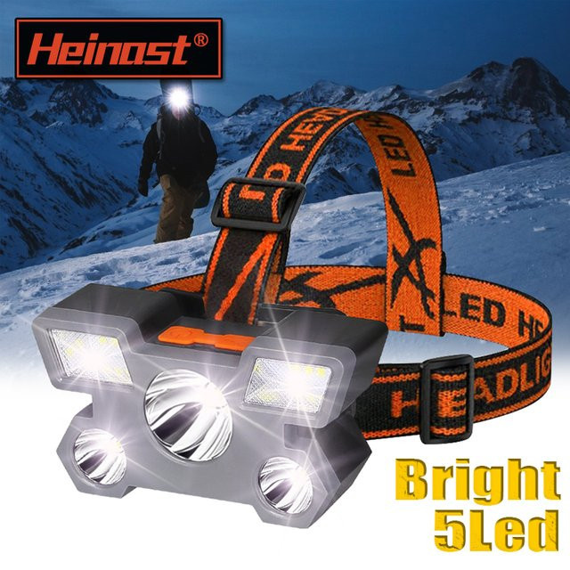Heinast Wiederaufladbare 5-LED-Stirnlampe in Schwarz für Camping und Angeln - Bild 1