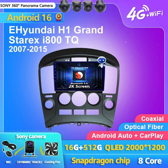 YUERADIAO Qualcomm Android 16 Carplay Auto Multimedia-Player Autoradio für Hyundai H1 Grand Starex i800 TQ 2007 - 2015 in Schwarz - Bild 1
