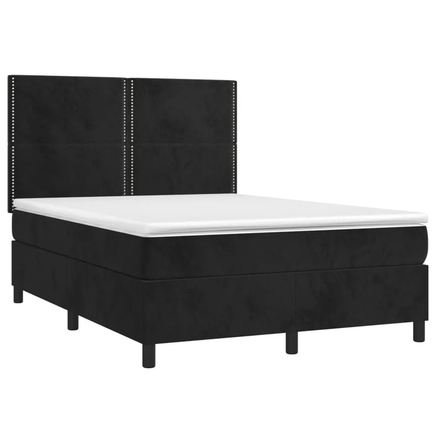 vidaXL Boxspringbett mit Matratze in Schwarz, Samt, mit LED-Unterbettbeleuchtung und USB-Ladeport, Hybrid-Design mit Taschenfederkern, B/T: 140 x 200 cm - Bild 2