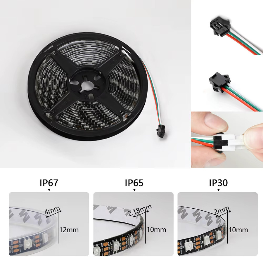 WS2812B Smart RGB LED-Streifen DC5V individuell adressierbar mit IP65 Schutz, Multicolour, Schwarz PCB - Bild 4