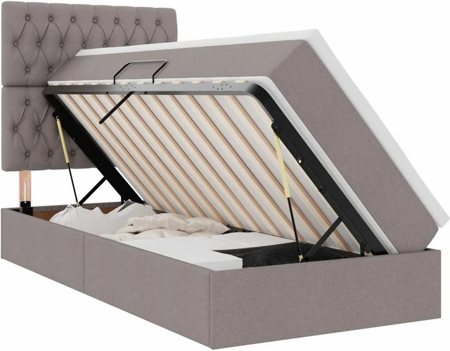 vidaXL Bett mit Stauraum und LED in Taupe, Polsterbett mit Lift-up-Funktion, B/T: 100 x 200 cm - Bild 1