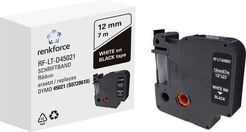 Renkforce Beschriftungsband RF-LT-D45021 kompatibel mit DYMO D1, Breite: 12 mm, Länge: 7 m, Farbe: Schwarz, Schriftfarbe: Weiß - Bild 1