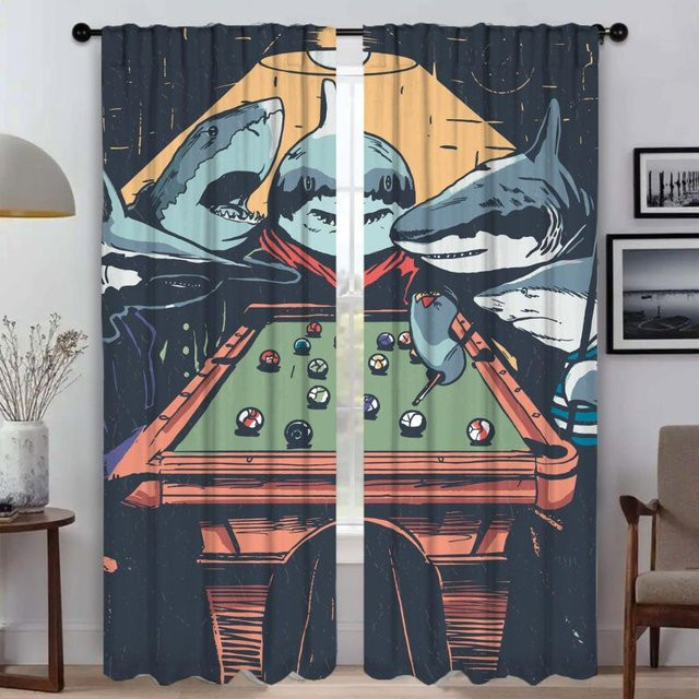 Moderne Tüll-Gardinen mit Meeresleben-Motiv in Bunt, 2er-Set, B: 50 cm, H: 70 cm - Bild 1