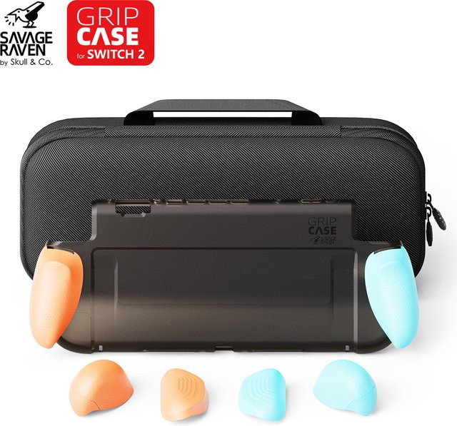 Skull & Co. New Savage Raven GripCase Bundle für Nintendo Switch in Schwarz mit austauschbaren Griffen und Hartschalenetui - Bild 1