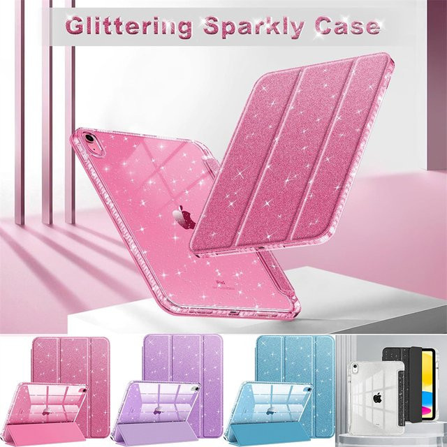 Glitzernde Smart-Stand-Schutzhülle für Apple iPad 10. und 11. Generation (10,9 und 11 Zoll), dreifach faltbar, Farbe: Pink - Bild 1