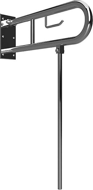 Brillantbad BELP Stützklappgriff in U-Form mit Toilettenpapierhalter und Standfuß, Edelstahl poliert, Silber, B/T/H: 10,0 x 80,0 x 76,6 cm - Bild 1