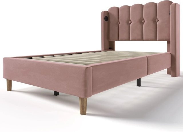 okwish Polsterbett aus Samt in Rosa mit USB Typ C Ladefunktion für das Jugendzimmer, B/T/H: 90 x 200 x 103 cm (ohne Matratze) - Bild 1