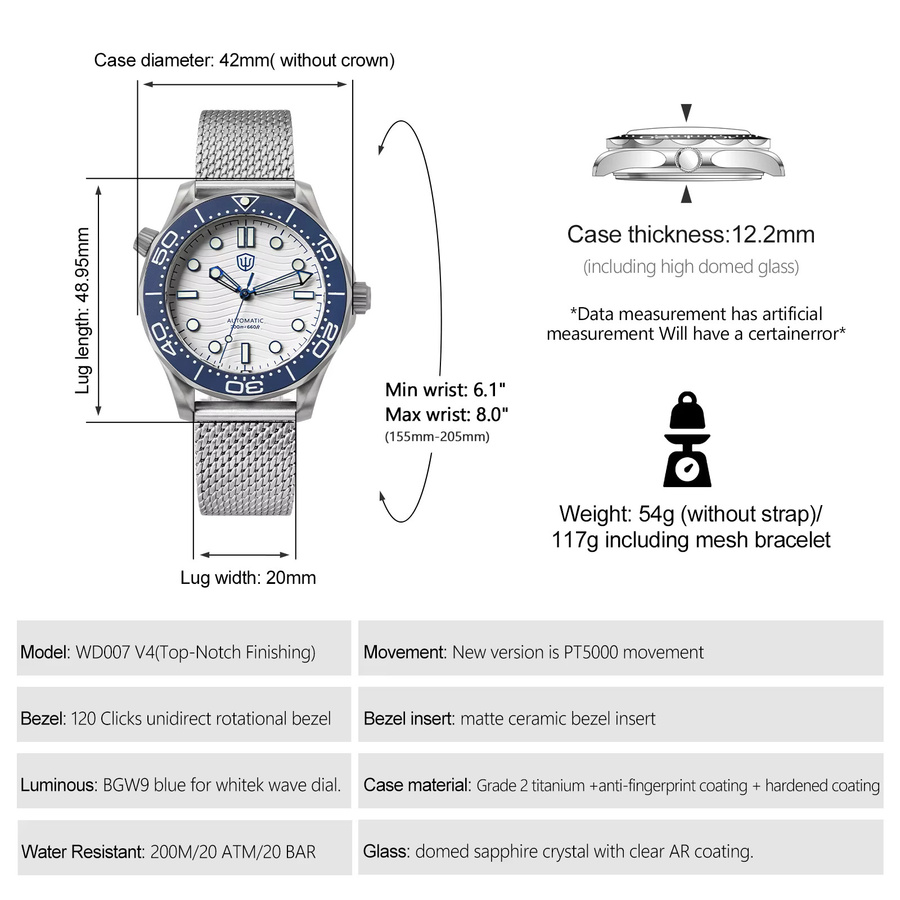 Watchdives Armbanduhr, Automatik, Titan, 42 mm, Textil/NATO, Unisex - Bild 2