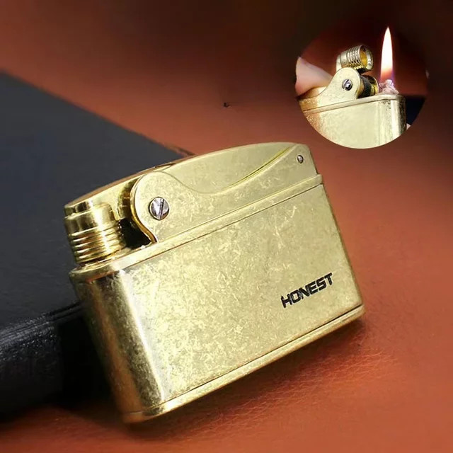 HONEST Retro Druckzünd-Feuerzeug Kowtow Machine in Silber oder Gold - Bild 1