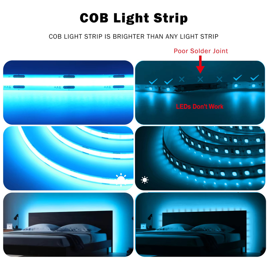 HEGEHE Ultrahelle USB-COB-LED-Streifen für TV-Hintergrundbeleuchtung, RGB, Weiß/Rot/Grün/Blau/Rosa, 2,4 m Länge, Breite: 0,8 cm - Bild 6