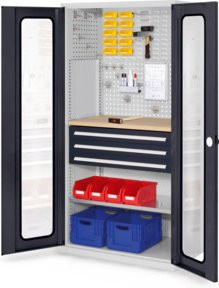 Kappes Schubladenschrank RasterPlan Mod. 35 mit Sichtfenstertüren in Grau, H: 195,0 cm, B: 100,0 cm, T: 60,0 cm - Bild 1