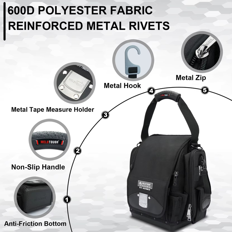Pro Pac Elektriker-Werkzeugtasche mit 55 Taschen und robustem Hartboden in Schwarz - Bild 3