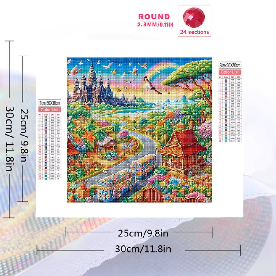 Evershine Diamantmalerei Motiv Haus Landschaft Stadt und Auto als runde Mosaik Dekoration in Multicolor, Durchmesser: 20 cm - Bild 2