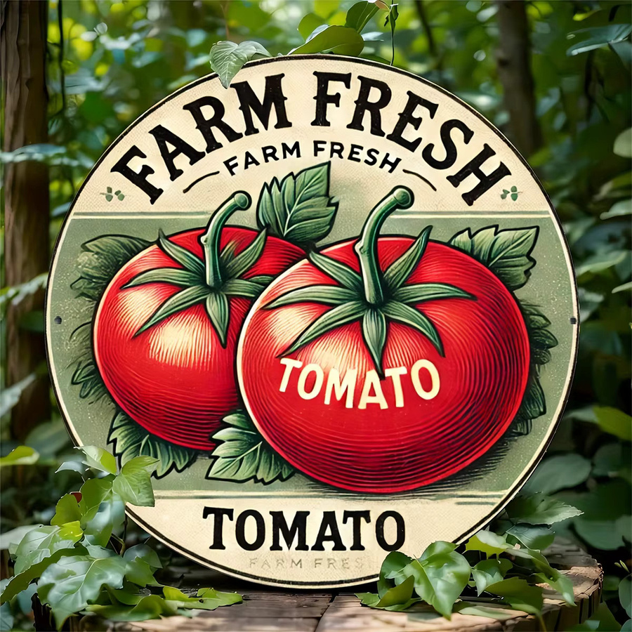 Potdemiel Farm Fresh Tomate Rundes Metall-Blechschild in Vintage-Optik, Durchmesser: 20,3 cm - Bild 5