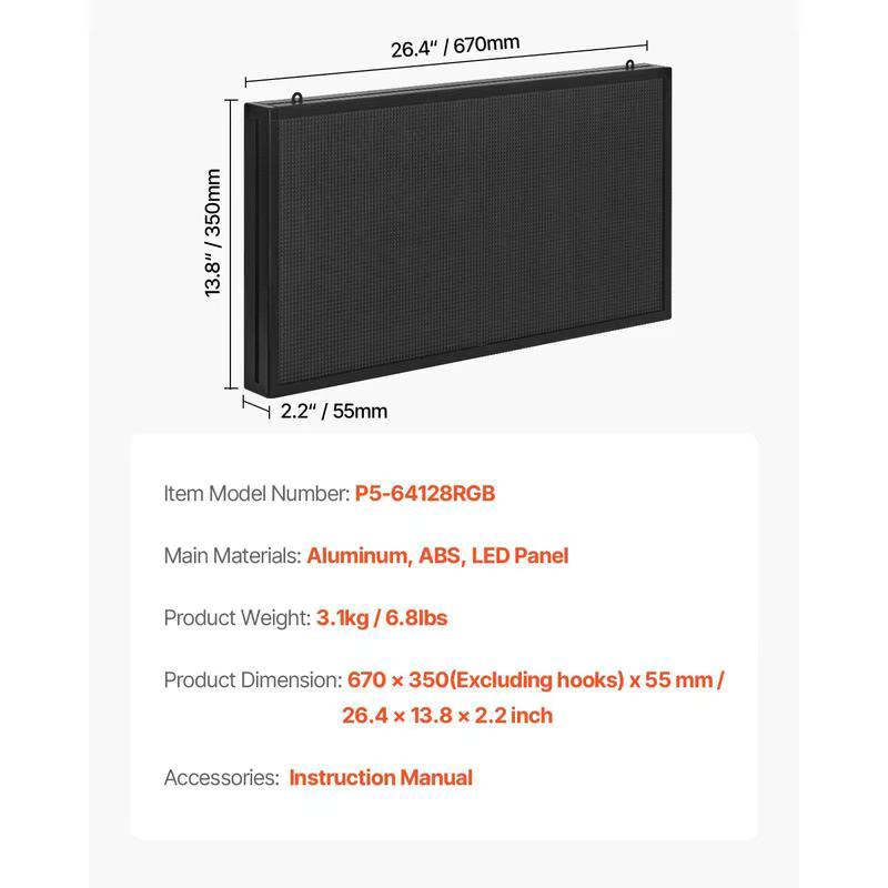 Programmierbares P10 LED-Schild mit Bluetooth-App-Steuerung, vollfarbiges flexibles digitales Lauftext-Panel in Schwarz, B/H/T: 67 x 35 x 5,5 cm - Bild 7