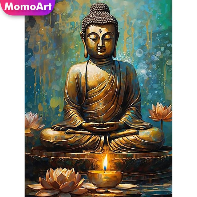 Momoart Diamantmalerei Buddha-Porträt DIY Diamant-Mosaik Bastelset mit Lotus-Blumen in Multicolour, B/H: 30 x 20 cm - Bild 1
