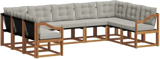 vidaXL Outdoor-Sofagarnitur L-Form aus Akazienholz mit Textilene und Kissen in Beige und Grau, 29-teiliges Set - Bild 1