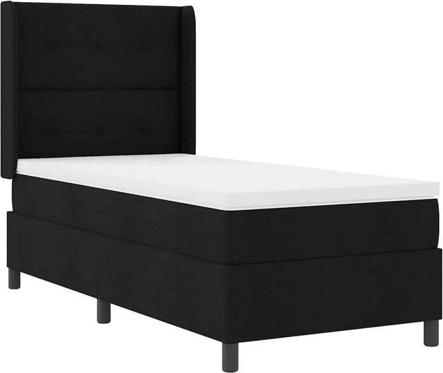 vidaXL LED Boxspringbett mit Matratze Schwarz aus Stoff und Kiefer, B/T/H: 90 x 200 x 128 cm - Bild 1