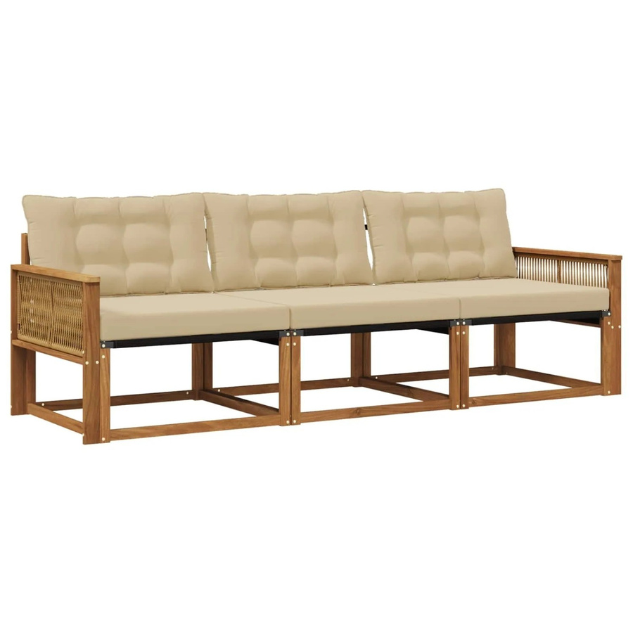 vidaXL Outdoor-Sofagarnitur aus Akazienholz mit Kissen in Beige und Braun - Bild 2