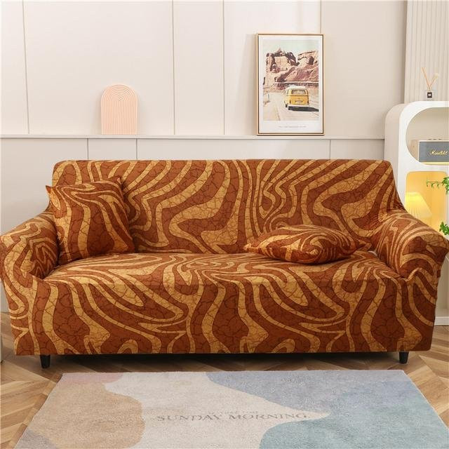 S-EMIGA Stretch-Sofabezug mit Grafikprint, braun, elastisch und rutschfest, Breite: 190-230 cm - Bild 1