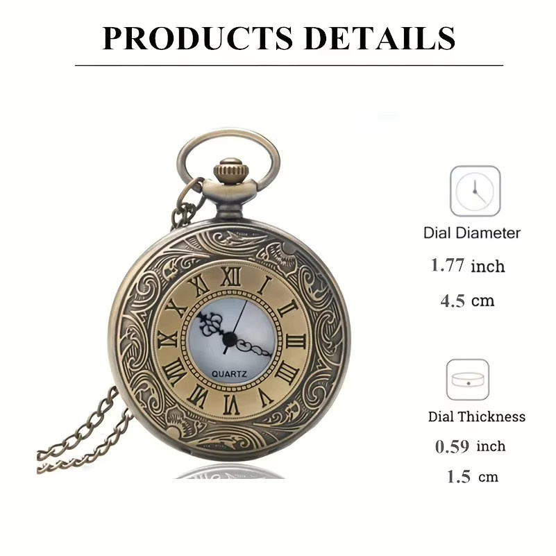 RUNERR Halskette Anhänger Taschenuhr, Bronze, Messing, Quarz, Unisex - Bild 2