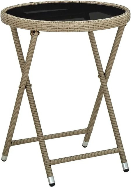 vidaXL Beistelltisch aus PE-Rattan und gehärtetem Glas in Beige, Durchmesser: 60 cm, Höhe: 75 cm - Bild 1