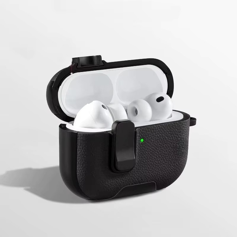 Sichere Handyhalterung mit Schloss-Schalter für Apple AirPods Pro 3, AirPods Pro 2 oder AirPods 4 Bluetooth-Kopfhörer-Hülle mit Haken in Schwarz - Bild 2