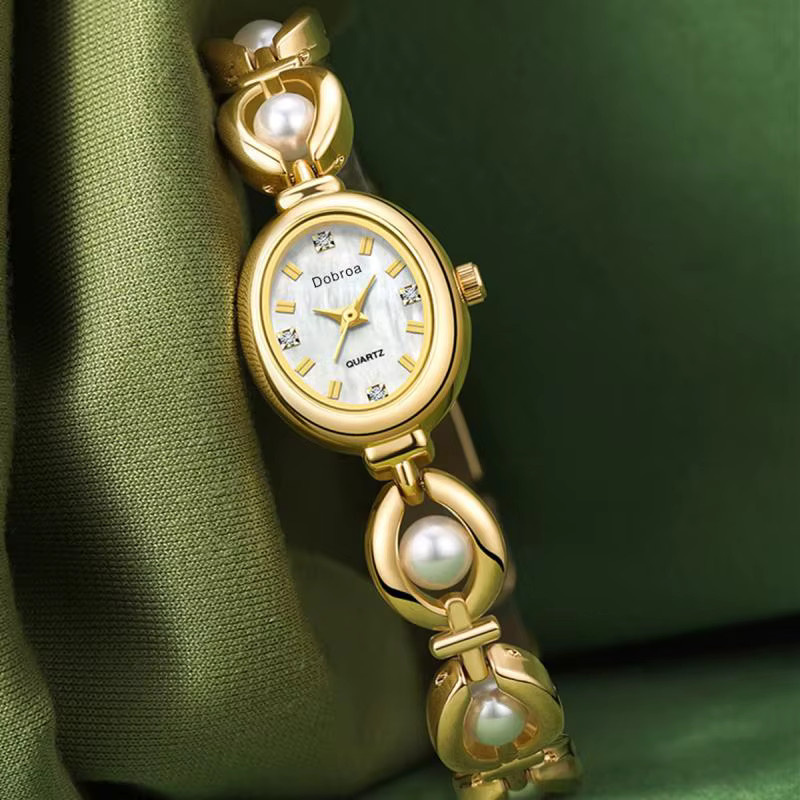 Armbanduhr Damen, Perle, Gold, Weiß, Analoguhr - Bild 3