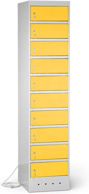 rotstahl Laptopschrank mit 10 Fächern aus Stahlblech, Farbe Gelb und Korpus Lichtgrau, B: 40 cm, H: 180 cm - Bild 1