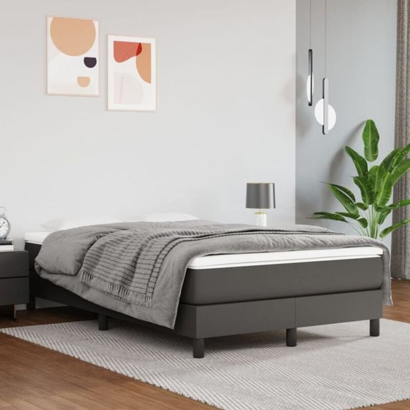 Vidaxl Boxspringbett mit Matratze in Grau aus Kunstleder und Baumwolle B/T/H: 120 x 200 cm - Bild 1