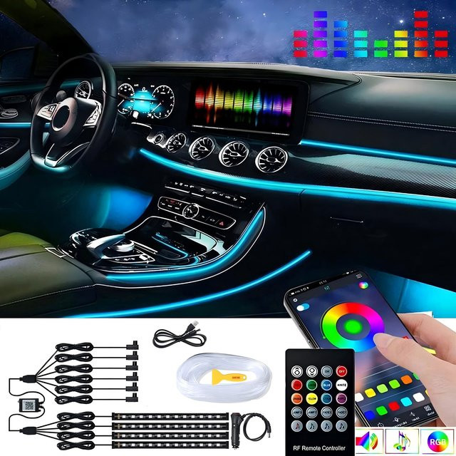 AnautosL 6in1 Neon LED Auto Umgebungsbeleuchtung RGB Atmosphäre Innenstreifen mit APP- und Fernbedienung Steuerung, 8m, Multicolour - Bild 1