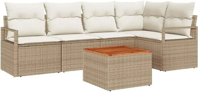 vidaXL Garten-Sofa-Set 6-teilig in Beige aus Poly-Rattan mit Kissen und Gartentisch in L-Form - Bild 1