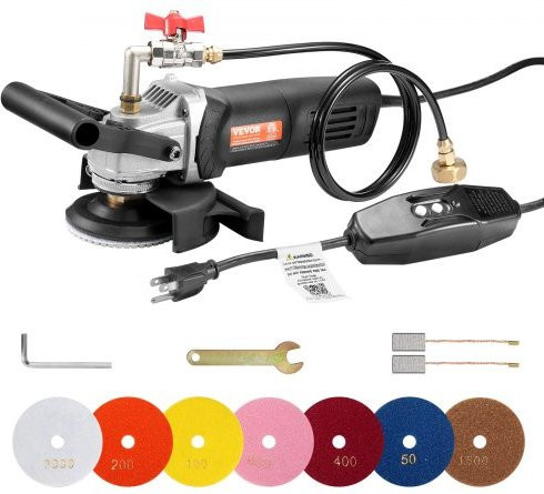 VEVOR Nassschleifmaschine 800W Betonpolierer mit 6 variablen Geschwindigkeiten, 4 Zoll Schleifscheibe und 7 Poliersets für Marmor, Granit, Stein und Fliesen, Farbe: Schwarz - Bild 1