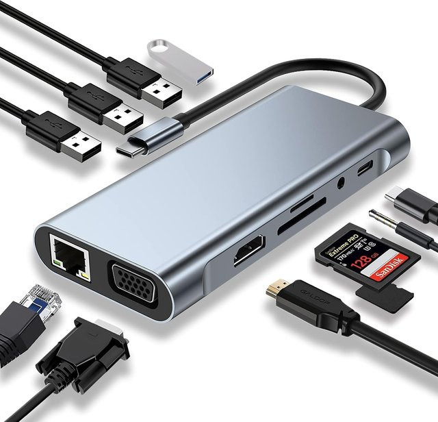 Bai Fen Bai-Digital 3C USB C Hub Typ C Splitter mit HDMI 4K UHD, Thunderbolt 3 Dockingstation, PD, SD, TF und RJ45 für Macbook Air M1 und iPad Pro in Grau - Bild 1