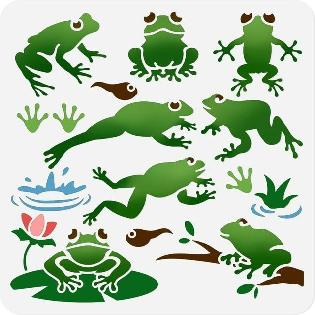 Wiederverwendbare Springender Frosch-Schablone aus Kunststoff zum Malen und Basteln, B/B: 30 x 30 cm - Bild 1