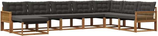 vidaXL Outdoor-Sofagarnitur L-Form aus Akazienholz mit 8 Kissen in Schwarz und Natur - Bild 1