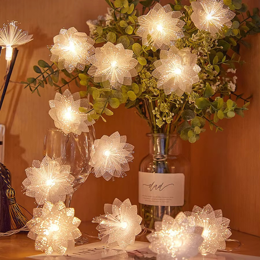 LED Glasfaser-Lichterkette warmweiß Batteriebetrieben für Weihnachtsdekoration und Party - Bild 2