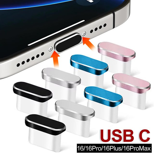 2 Stück 17PM Metall-Staubschutzkappen für USB-C-Ladeanschlüsse in Schwarz, universell passend für iPhone 17, 16 und 15 Pro - Bild 1
