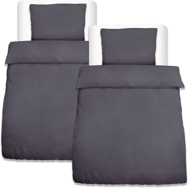 Beautissu 4-teiliges Seersucker Bettwäsche-Set aus Mikrofaser in Anthrazit, bestehend aus Bettbezug und Kopfkissen, B/H: 155 x 220 cm und 80 x 80 cm - Bild 1