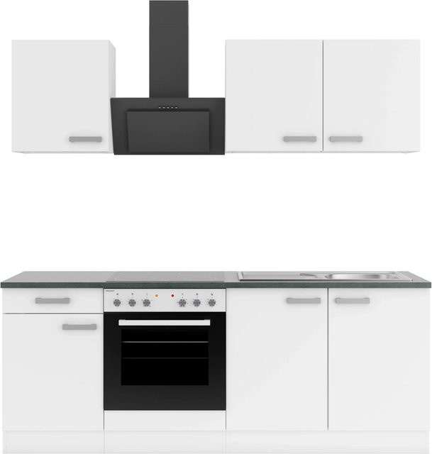 OPTIFIT Oslo214 Küchenzeile in Weiß mit modernem Design und melaminbeschichteten Qualitätsspanplatten, Breite: 210 cm - Bild 1