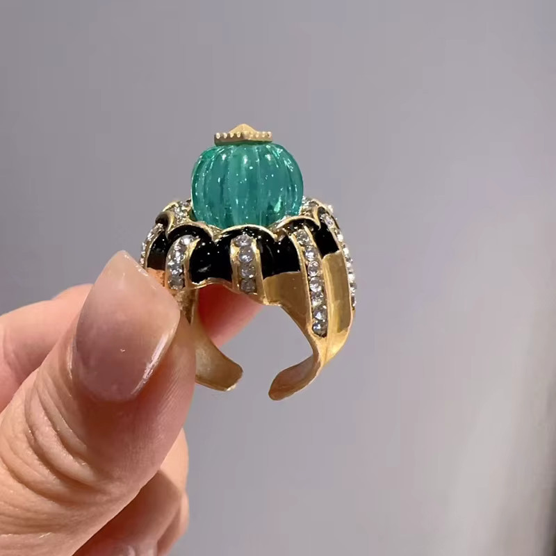 Ring Vintage, Grüne Kürbis, Gold, Kristall, Damen, Halloween - Bild 2