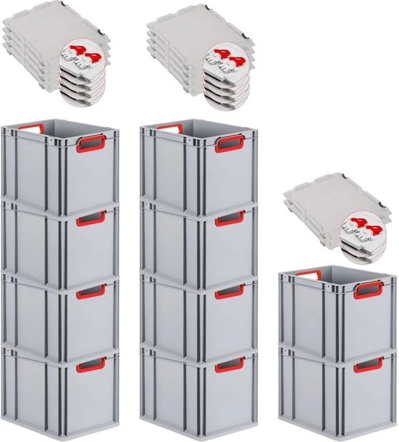 PROREGAL Spar Set 10x Eurobox Nextgen Color mit Scharnierdeckel und Schiebeschnappverschlüssen, Rot, H: 32 cm, B: 30 cm, T: 40 cm - Bild 1