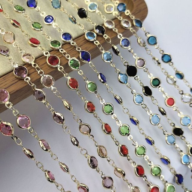 Glasperlenkette, 6 mm, bunt, 1 Meter, Gold, Unisex - Bild 1